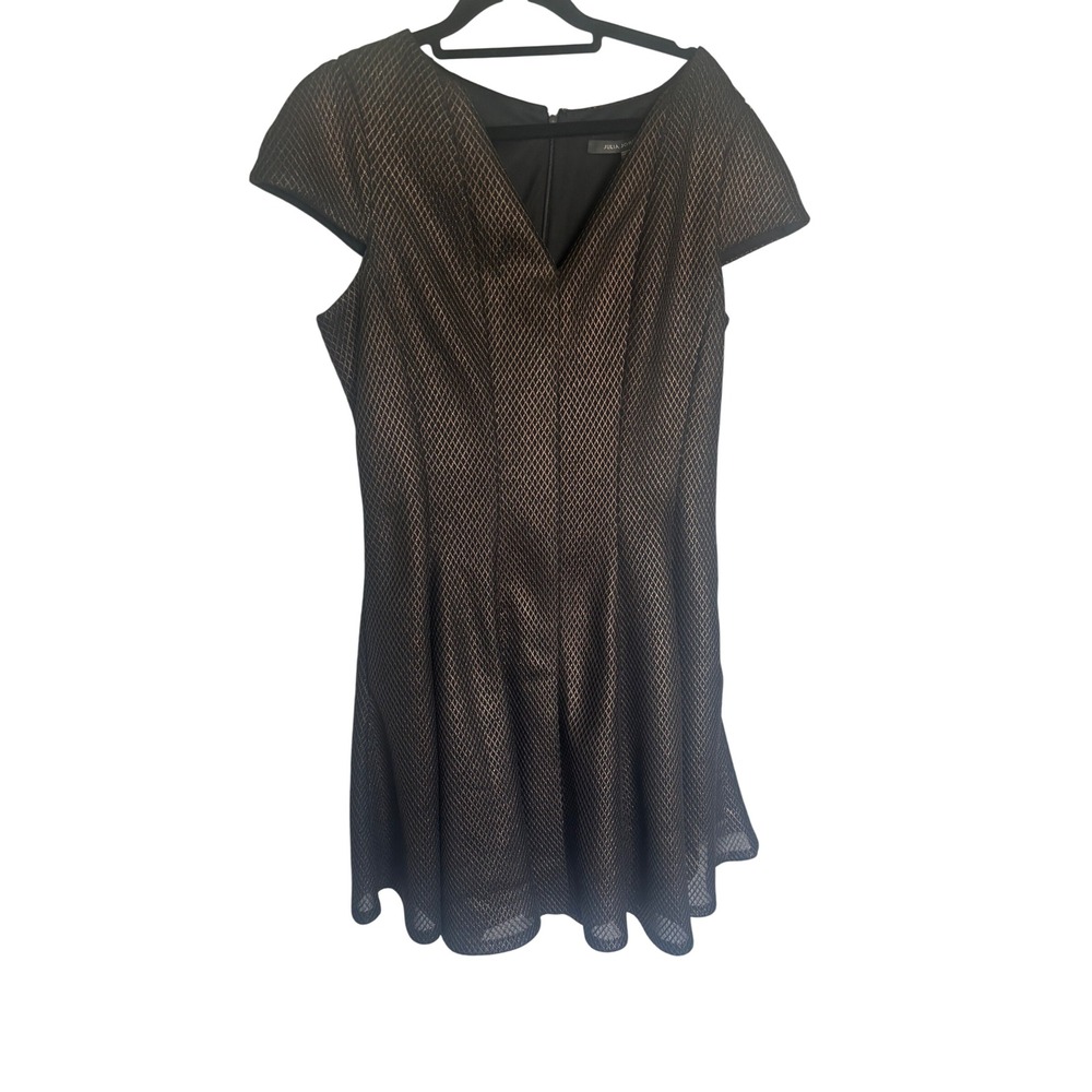 Julia Jordan Womens Metallic Bronze Black Diamond Mesh Fit Flare Dress Size 14